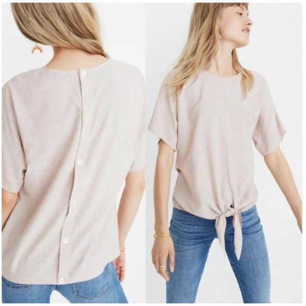 Madewell Button-Back Tie front Tee in Stripe relax fit style G7350 size small